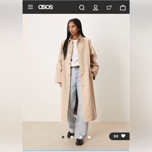 ASOS DESIGN longline trench in stone